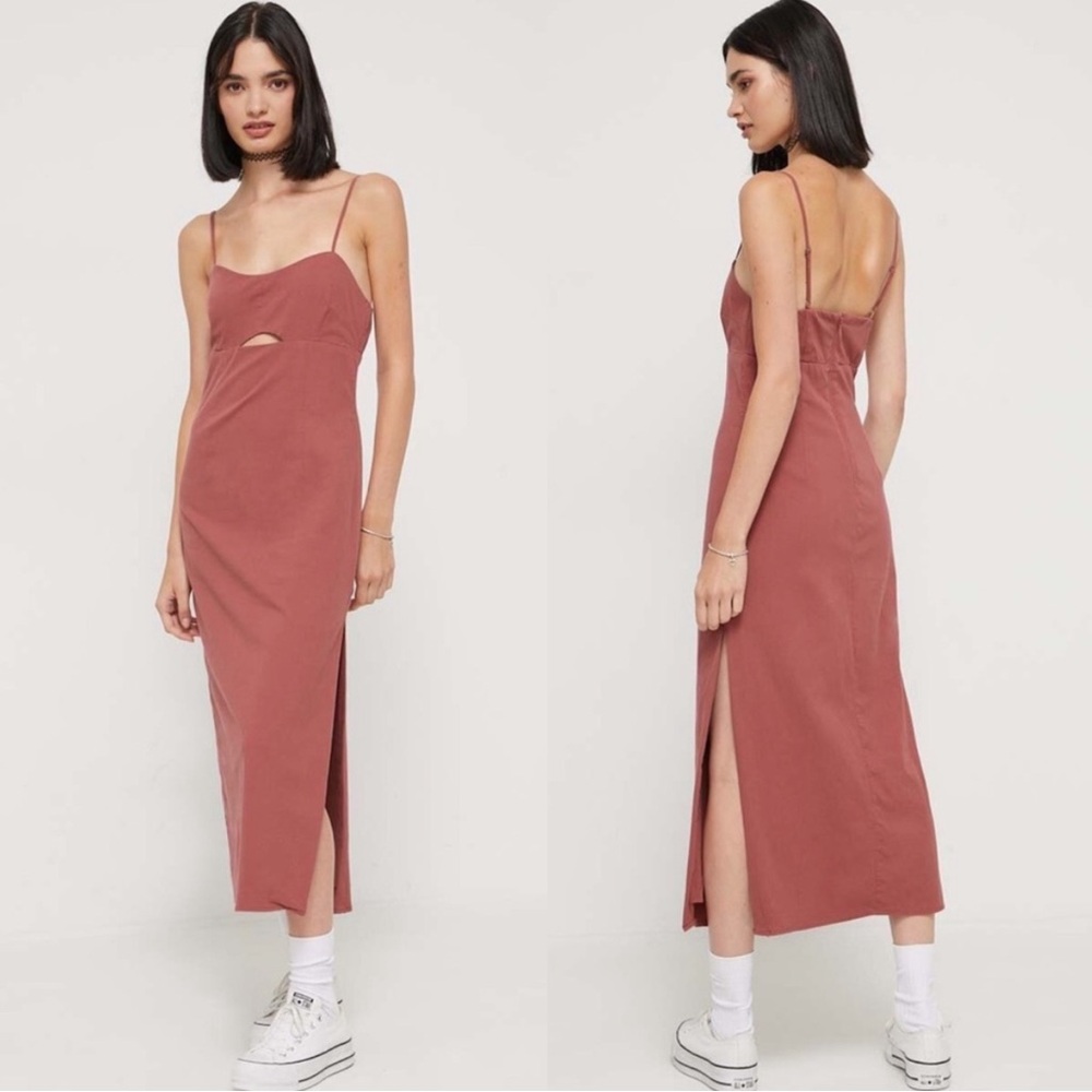 Abercrombie & Fitch Mauve Slip Midi Dress with Side Slit, Size Medium Petite